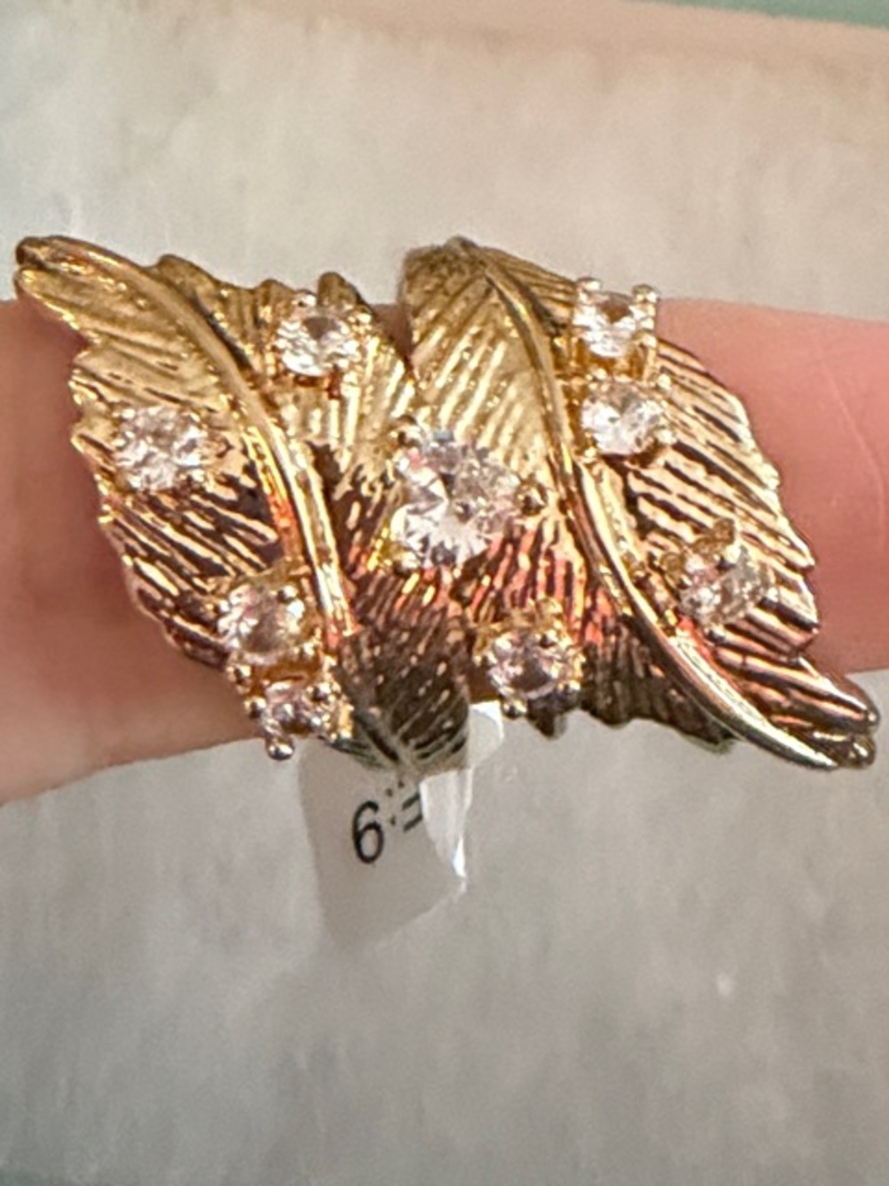 Park Lane Gold Leaf Brooch with Clear Crystals - Gold